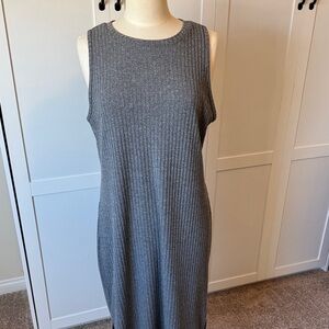 Nine West Ribbed Sleeveless Midi Dress in Heather Gray